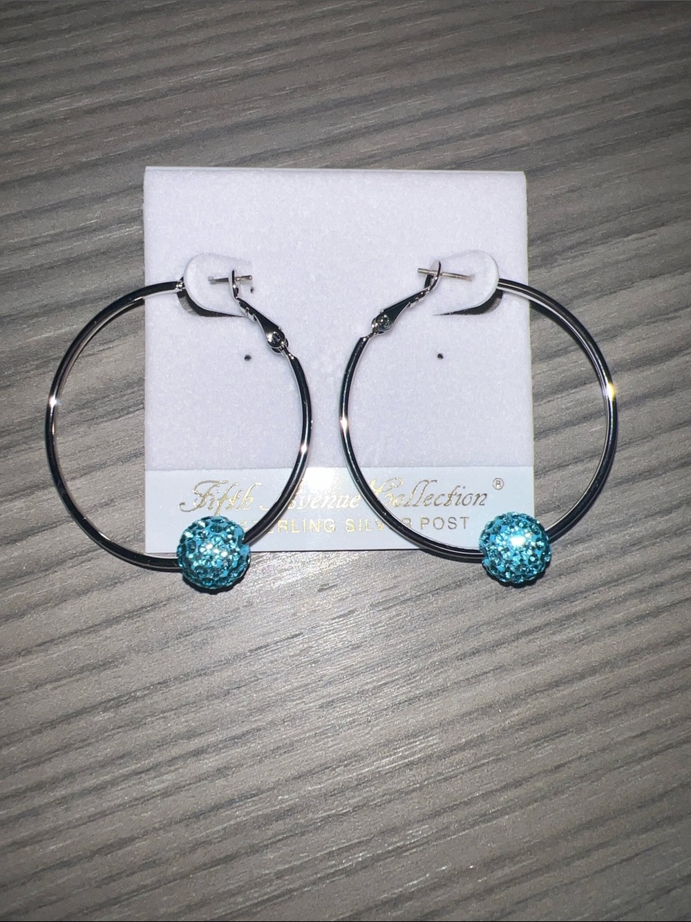 Silver Hoop Earrings with Sparkling Blue Druzy Accent - Women Jewelry